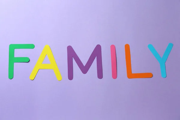 Word Family Made Colorful Paper Letters Violet Background Flat Lay — Stock Photo, Image