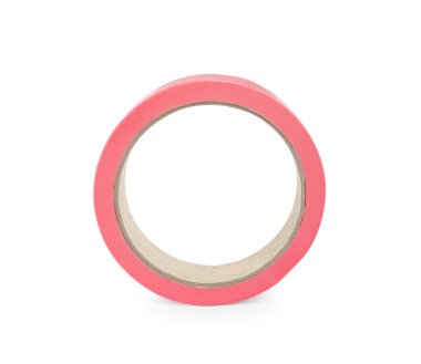 Pembe bantlı rulo beyaz üzerine izole edilmiş.