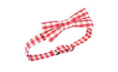 Beyaz üzerine izole edilmiş kırmızı gingham papyon.
