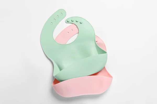 Color Silicone Baby Bibs White Background Top View — Stock Photo, Image