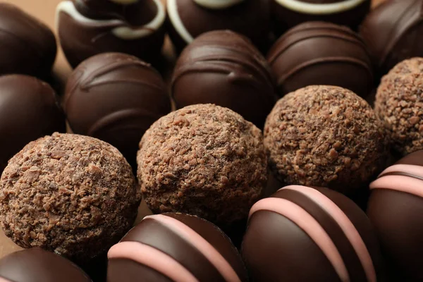 Sok Különböző Ízletes Csokoládé Szarvasgomba Közelről — Stock Fotó