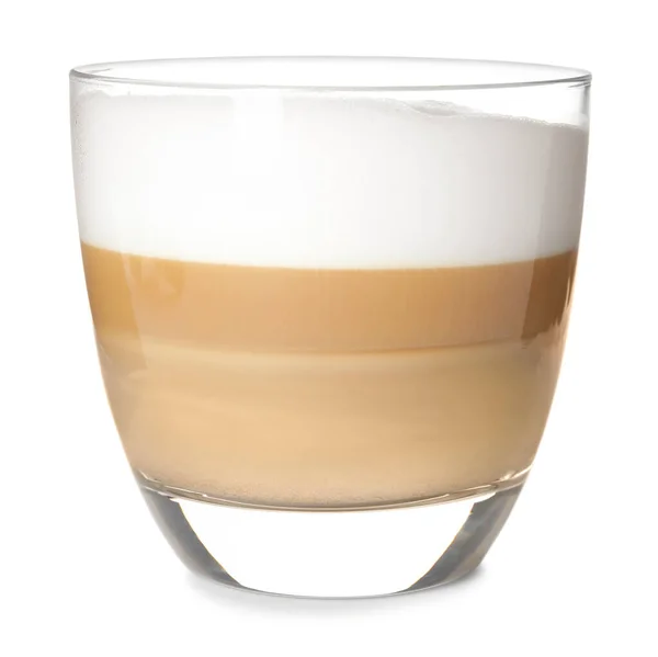 Verre Délicieux Latte Macchiato Isolé Sur Blanc — Photo