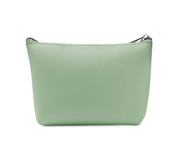 Stylish Light Green Cosmetic Bag Isolated White — Stock Photo, Image