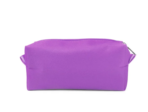 Elegante Bolso Cosmético Púrpura Aislado Blanco — Foto de Stock