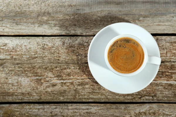 Egy Csésze Finom Kávé Asztalon Felülnézetből Szöveg Helye — Stock Fotó
