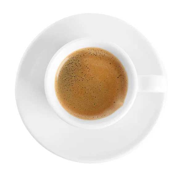 Filiżanka Smacznej Kawy Izolowane Białym Widok Góry — Zdjęcie stockowe
