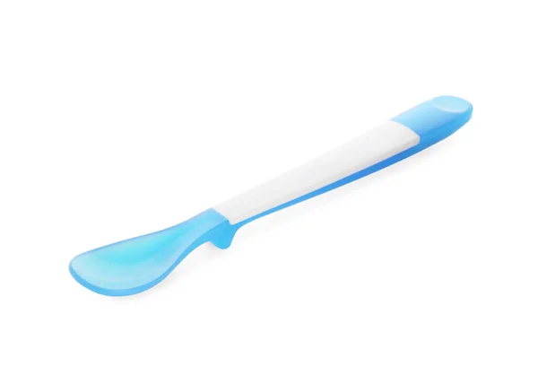 Plastic Spoon Isolated White Serving Baby Food — Φωτογραφία Αρχείου