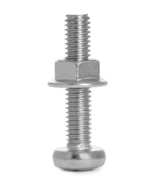 Flanj fındıklı metal cıvata beyaza izole edilmiş.