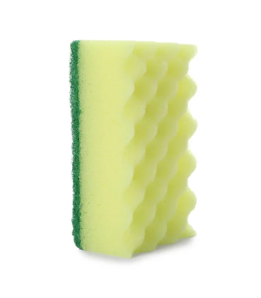 Esponja Limpeza Amarela Com Scourer Verde Abrasivo Isolado Branco — Fotografia de Stock
