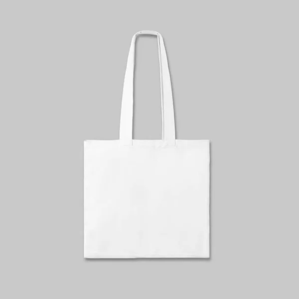 浅灰背景的白色纺织品生态袋 为设计做准备 — 图库照片