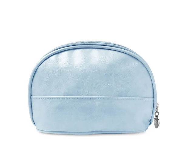 Stylish Light Blue Cosmetic Bag Isolated White — Stock Photo, Image