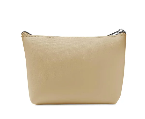 Stylish Beige Cosmetic Bag Isolated White — Stock Photo, Image