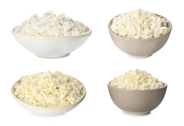 Set Delicious Mozzarella Cheese White Background — Stock Photo, Image