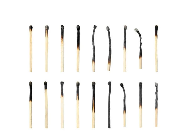 Set Burnt Matches White Background — Stock Photo, Image