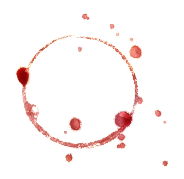 红葡萄酒戒指 白色背景 顶部视图 — 图库照片
