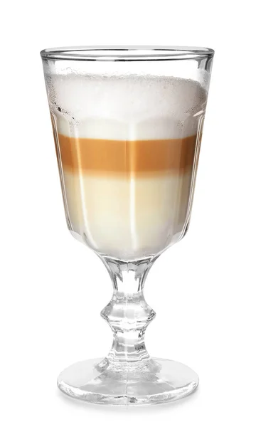 Verre Délicieux Latte Macchiato Isolé Sur Blanc — Photo