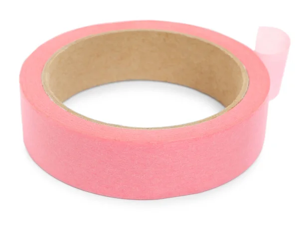 白に隔離されたピンクの粘着テープのロール — ストック写真