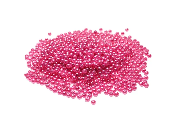 Pile Pink Beads White Background — Stock Photo, Image