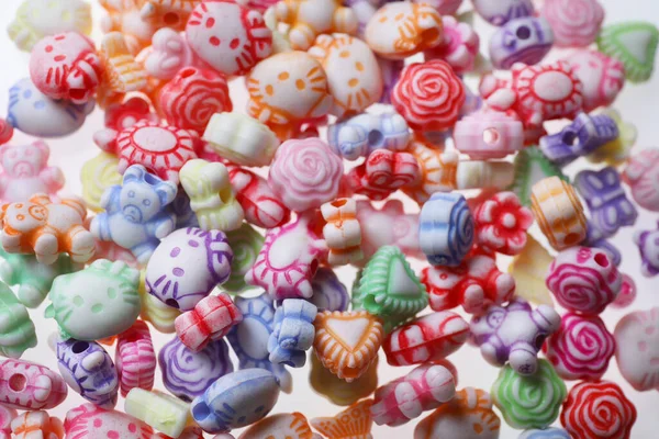 Pile Cute Colorful Ceramic Beads White Background Closeup — Stock Photo, Image