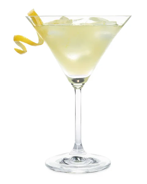 Glass Delicious Bee Knees Cocktail Ice Lemon Twist Isolated White Stock Image
