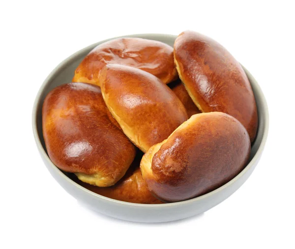 Schaal Met Heerlijke Gebakken Pirozhki Witte Achtergrond — Stockfoto