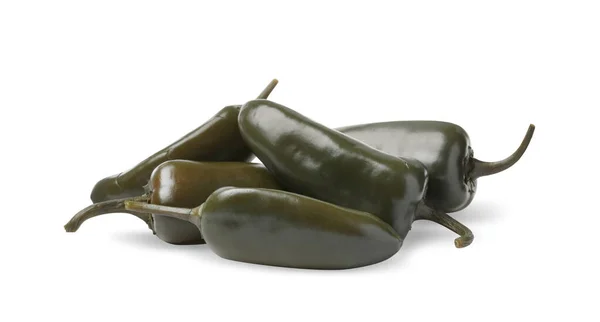 Inlagd Grön Jalapeno Paprika Vit Bakgrund — Stockfoto