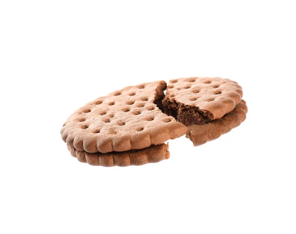 Bruten Välsmakande Choklad Smörgås Cookie Med Grädde Vit Bakgrund — Stockfoto