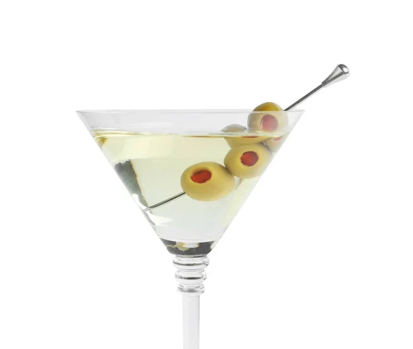 Cóctel Martini Con Aceitunas Sobre Fondo Blanco —  Fotos de Stock