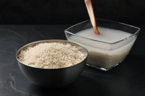Rice Soaked Water Black Table — Stock Photo, Image