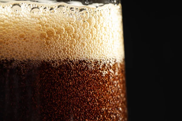 Glass Refreshing Soda Drink Black Background Closeup — Stock Photo, Image