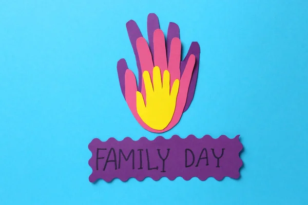 Card Text Family Day Paper Palms Light Blue Background Flat — Stock Photo, Image