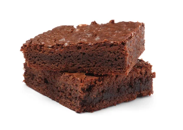 Deliciosos Brownies Chocolate Sobre Fondo Blanco Sabroso Postre — Foto de Stock