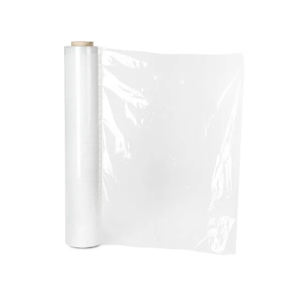 Roll of plastic stretch wrap film isolated on white