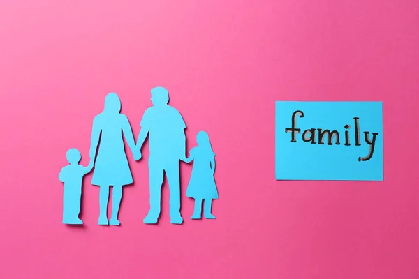 Card Text Family Paper Cutout Pink Background Flat Lay — Stock Photo, Image