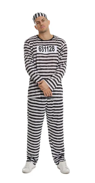 Prisoner Striped Uniform White Background — Stockfoto