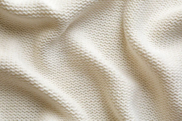 Beautiful White Knitted Fabric Background Top View — Fotografia de Stock