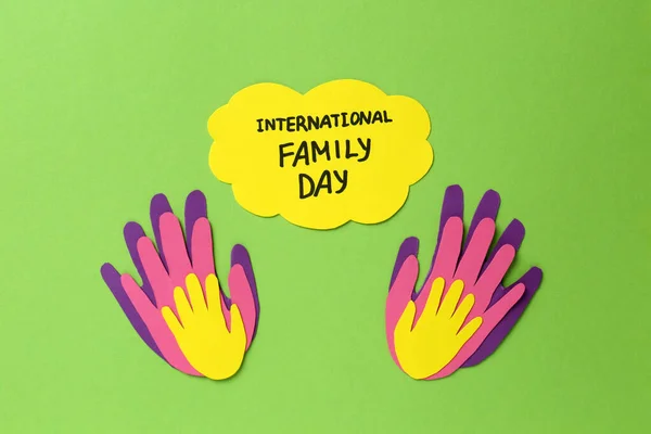 Palmiers Papier Carte Avec Texte Journée Internationale Famille Sur Fond — Photo