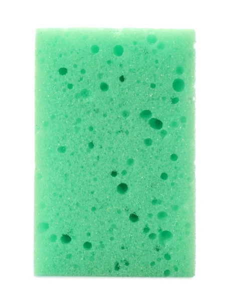 Esponja Lavado Verde Aislada Blanco Artículos Limpieza —  Fotos de Stock