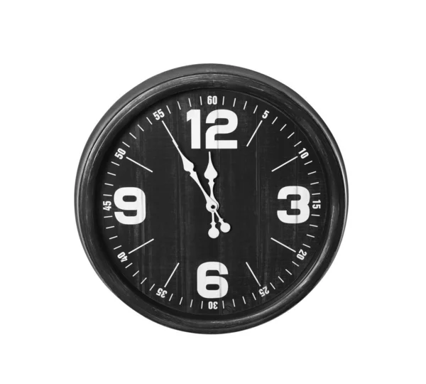 Relógio Mostrando Cinco Minutos Até Meia Noite Sobre Fundo Branco — Fotografia de Stock
