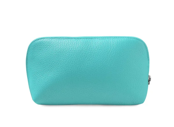 Stylish Turquoise Cosmetic Bag Isolated White — Stock Photo, Image