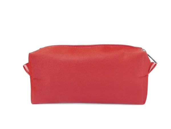 Snygg Röd Kosmetisk Väska Isolerad Vit — Stockfoto