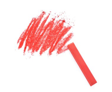 Kırmızı pastel tebeşirle kağıdın üstüne karalama, üst manzara. Çizim malzemesi