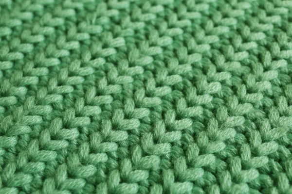 Beautiful Pale Green Knitted Fabric Background Closeup — Fotografia de Stock