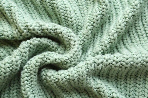 Krásná Světle Zelená Pletená Tkanina Jako Pozadí Horní Pohled — Stock fotografie