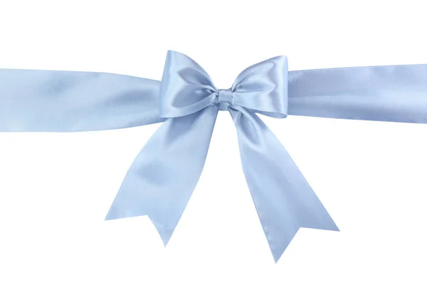 Fita Cetim Azul Claro Com Arco Fundo Branco Vista Superior — Fotografia de Stock
