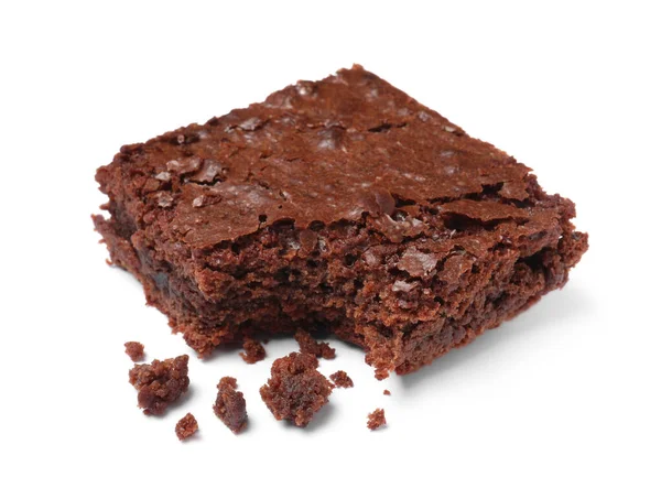 Bitten Köstliche Schokolade Brownie Auf Weißem Hintergrund — Stockfoto