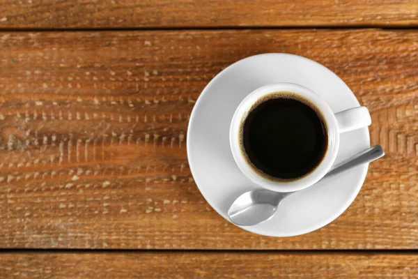 Kopje Lekkere Koffie Houten Tafel Bovenaanzicht Ruimte Voor Tekst — Stockfoto