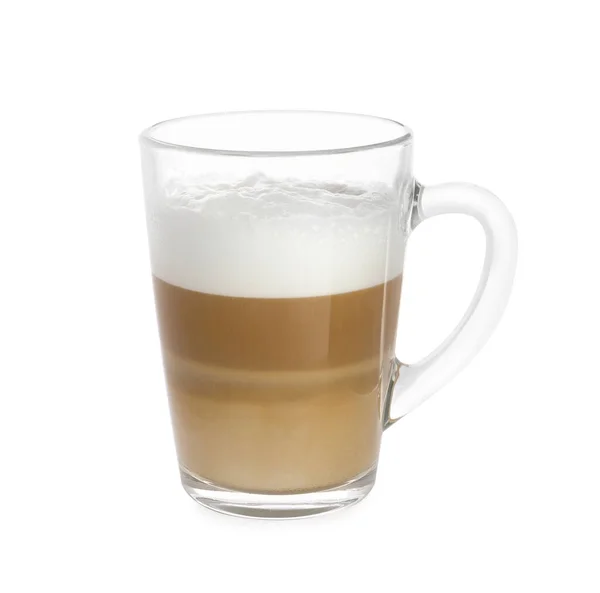 白に単離されたミルクと芳香族コーヒーのガラスカップ — ストック写真