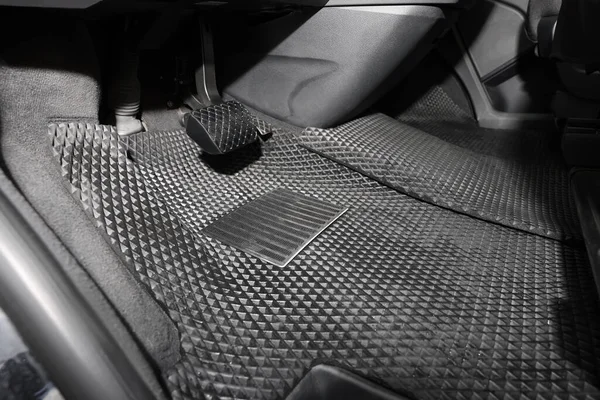 Черный Резиновый Коврик Пола Автомобиля Авто — стоковое фото