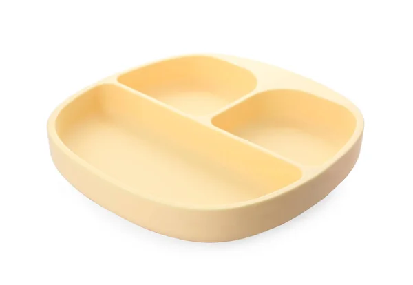 Plastic Section Plate Isolated White Serving Baby Food — Stockfoto